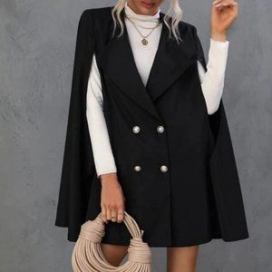 Cloak Sleeve Double Breasted Trench Coat jacket Black